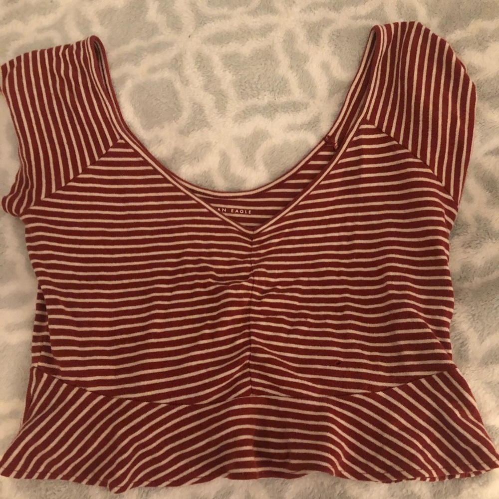 American Eagle Outfitters Red and White Striped Crop Top